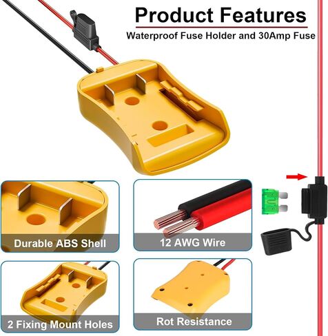 Power Wheel Battery Adapter with Harness Connector Compatible with Dewalt 20v Battery, Power Wheel Battery Converter Kit Contains Fuse and Wire Terminals for Peg-Perego Kids Riding Toys DIY in Saudi Arabia