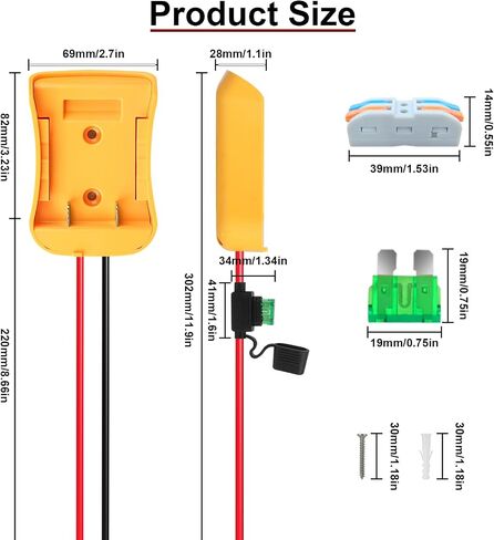 Power Wheel Battery Adapter with Harness Connector Compatible with Dewalt 20v Battery, Power Wheel Battery Converter Kit Contains Fuse and Wire Terminals for Peg-Perego Kids Riding Toys DIY in Saudi Arabia