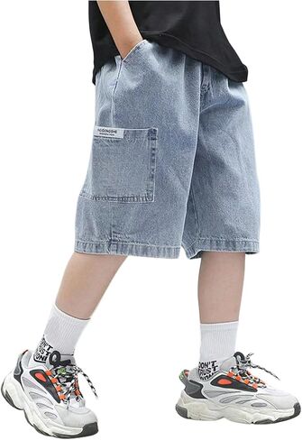 GORGLITTER Boy's Jean Shorts Elastic Waist Wide Leg Denim Shorts Casual Cool Cargo Jorts in Saudi Arabia
