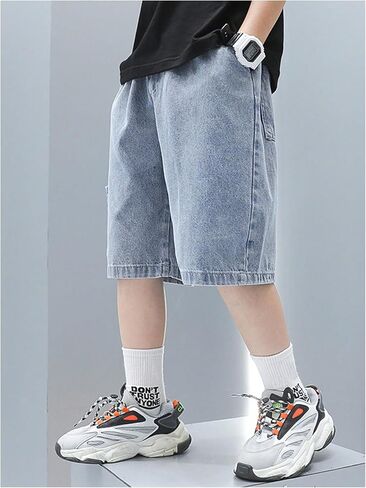 GORGLITTER Boy's Jean Shorts Elastic Waist Wide Leg Denim Shorts Casual Cool Cargo Jorts in Saudi Arabia