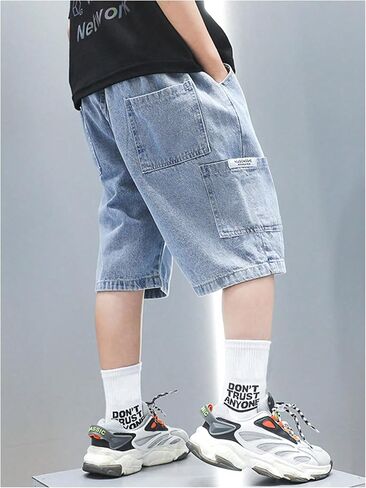 GORGLITTER Boy's Jean Shorts Elastic Waist Wide Leg Denim Shorts Casual Cool Cargo Jorts in Saudi Arabia