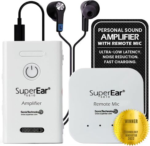SuperEar Rechargeable Personal Sound Amplifier - 50dB Amplifier with Headphones, Earbuds and Tactile 3 Tone Frequency - Hearing Amplifiers for Seniors, Adults and Audiologists - Model SE9000HP (PSAP) in Saudi Arabia