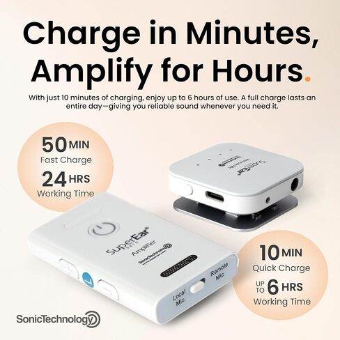 SuperEar Rechargeable Personal Sound Amplifier - 50dB Amplifier with Headphones, Earbuds and Tactile 3 Tone Frequency - Hearing Amplifiers for Seniors, Adults and Audiologists - Model SE9000HP (PSAP) in Saudi Arabia