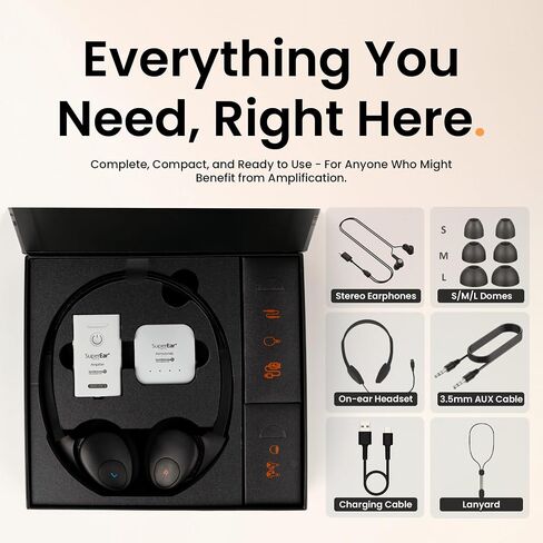 SuperEar Rechargeable Personal Sound Amplifier - 50dB Amplifier with Headphones, Earbuds and Tactile 3 Tone Frequency - Hearing Amplifiers for Seniors, Adults and Audiologists - Model SE9000HP (PSAP) in Saudi Arabia