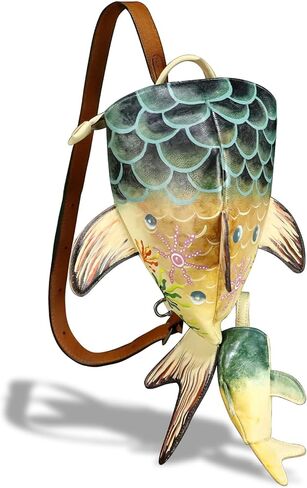 Genuine Leather Sling Bag for Women and Men Backpack Purse Handmade Cute Whale Shark Shape Shoulder Crossbody Backpack (Multicolor) in Saudi Arabia