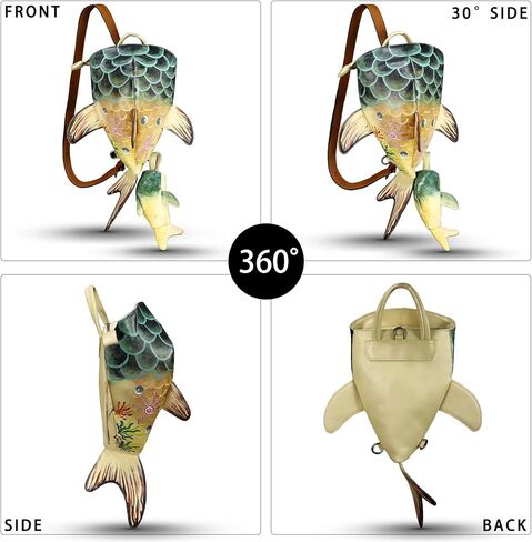 Genuine Leather Sling Bag for Women and Men Backpack Purse Handmade Cute Whale Shark Shape Shoulder Crossbody Backpack (Multicolor) in Saudi Arabia