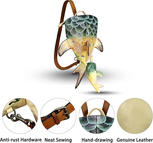 Genuine Leather Sling Bag for Women and Men Backpack Purse Handmade Cute Whale Shark Shape Shoulder Crossbody Backpack (Multicolor) in Saudi Arabia