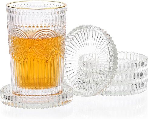Modern Clear Coaster Set of 5- Glass Coasters for Drinks Crystal Coasters Round Cup Coasters Coffee Table Decor for Office, Kitchen, Bar, Dining Room, Living Room, Patio(Amber) in Saudi Arabia
