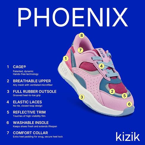 حذاء Kizik Kids: Phoenix - مريح ، قابل للتنفس ، ينزلق الأطفال على أحذية رياضية للبنين والبنات ، والأيدي المريحة مجانًا ، وأربطة لا تبري ، والأشكال القابلة للغسل in Saudi Arabia