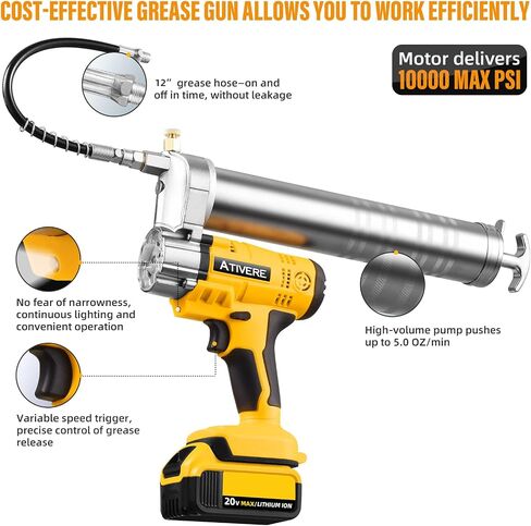 Lithium battery Grease Gun Cordless Suitable for De.waltt 20V Max Battery (NO Battery) with 12" Spring Flex Hose, 10000 PSI High Pressure Quick Release Grease in Saudi Arabia