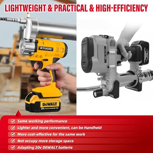 Lithium battery Grease Gun Cordless Suitable for De.waltt 20V Max Battery (NO Battery) with 12" Spring Flex Hose, 10000 PSI High Pressure Quick Release Grease in Saudi Arabia