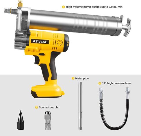 Lithium battery Grease Gun Cordless Suitable for De.waltt 20V Max Battery (NO Battery) with 12" Spring Flex Hose, 10000 PSI High Pressure Quick Release Grease in Saudi Arabia