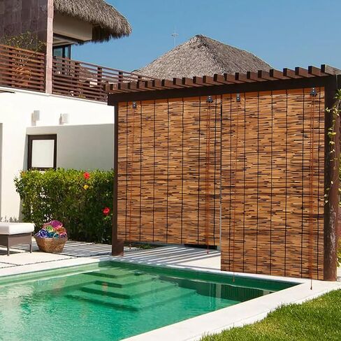 2 Pack Bamboo Reed Roll-Up Blind Shades for Windows, 47" W x 71" H Bamboo Shade Outdoor Patio, Natural Reed Roller Shutters for Porch Pergola Partition Decoration Privacy Retro Curtains in Saudi Arabia