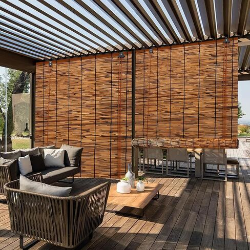 2 Pack Bamboo Reed Roll-Up Blind Shades for Windows, 47" W x 71" H Bamboo Shade Outdoor Patio, Natural Reed Roller Shutters for Porch Pergola Partition Decoration Privacy Retro Curtains in Saudi Arabia