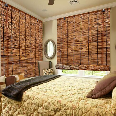2 Pack Bamboo Reed Roll-Up Blind Shades for Windows, 47" W x 71" H Bamboo Shade Outdoor Patio, Natural Reed Roller Shutters for Porch Pergola Partition Decoration Privacy Retro Curtains in Saudi Arabia