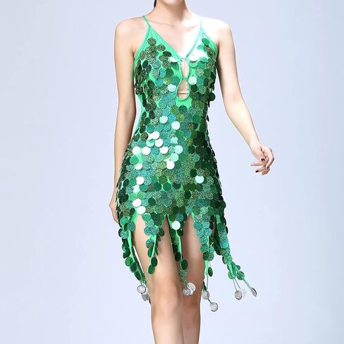 Iwemek Women Sequin Tassel Dance Dance Dress Tango Salsa Rumba Ballroom Caseume Coot Cocktail Party Flagper Dress in Kuwait
