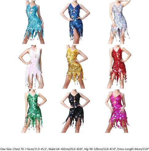 Iwemek Women Sequin Tassel Dance Dance Dress Tango Salsa Rumba Ballroom Caseume Coot Cocktail Party Flagper Dress in Kuwait