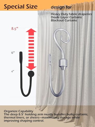 CasaARNO Curtain Holdbacks Scroll Hooks Metal Curtain Swag Hooks Heavy Duty Window Drapery Tiebacks, Set of 2, Black in Kuwait