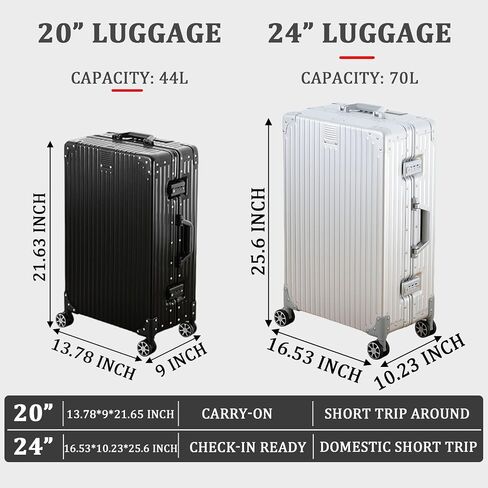YYW Full Aluminum Carry On Suitcase, 100% All Aluminum Alloy Cabin Luggage Hard Shell,Airline Approved Carry On Suitcase with TSA Locks (Black, 20-Inch) in Saudi Arabia