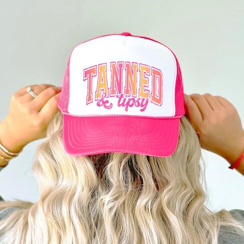 Tan & Tipsy Summer Trucker Hat for Women Foam Front Classic 5 Panel Mesh Snapback in Saudi Arabia
