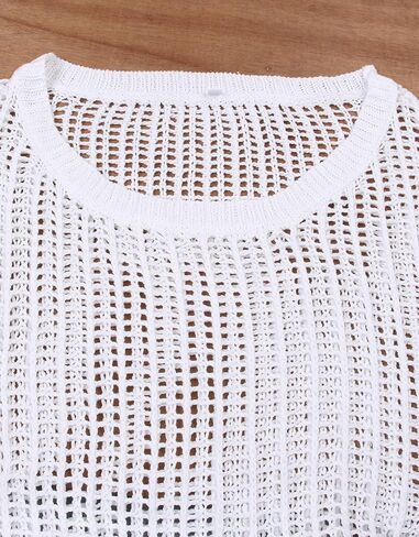 Alsol Lamesa Women's Plus Corchet Tops Short Sleeve Hollow Out فضفاضة مغرفة الشاطئ الكروشيه in Kuwait