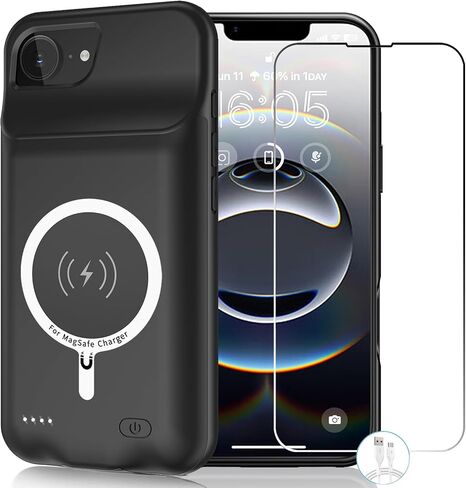 Wireless Charging Case for iPhone 16 Plus, 12000mAh High Capacity Portable Rechargeable Battery Case Qi Wireless Charging with iPhone 16 Plus(6.7 inch) Extended Battery Charger Case (Black) in Kuwait