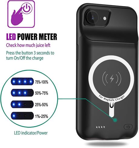 Wireless Charging Case for iPhone 16 Plus, 12000mAh High Capacity Portable Rechargeable Battery Case Qi Wireless Charging with iPhone 16 Plus(6.7 inch) Extended Battery Charger Case (Black) in Kuwait