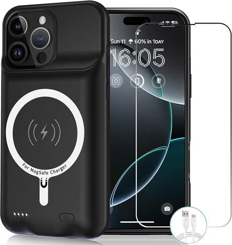 Wireless Charging Case for iPhone 16 Plus, 12000mAh High Capacity Portable Rechargeable Battery Case Qi Wireless Charging with iPhone 16 Plus(6.7 inch) Extended Battery Charger Case (Black) in Kuwait