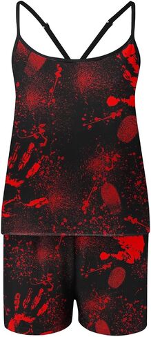 Bloody Pajamas Halloween Outfits For Women 2 Piece Sets Holiday Pjs Camisole Tank Tops And Shorts Funny Sleepwear in Saudi Arabia
