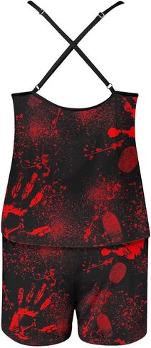 Bloody Pajamas Halloween Outfits For Women 2 Piece Sets Holiday Pjs Camisole Tank Tops And Shorts Funny Sleepwear in Saudi Arabia