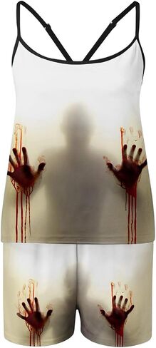 Bloody Pajamas Halloween Outfits For Women 2 Piece Sets Holiday Pjs Camisole Tank Tops And Shorts Funny Sleepwear in Saudi Arabia