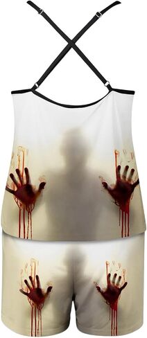Bloody Pajamas Halloween Outfits For Women 2 Piece Sets Holiday Pjs Camisole Tank Tops And Shorts Funny Sleepwear in Saudi Arabia