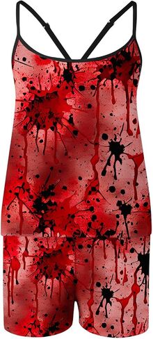 Bloody Pajamas Halloween Outfits For Women 2 Piece Sets Holiday Pjs Camisole Tank Tops And Shorts Funny Sleepwear in Saudi Arabia