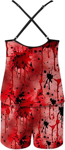 Bloody Pajamas Halloween Outfits For Women 2 Piece Sets Holiday Pjs Camisole Tank Tops And Shorts Funny Sleepwear in Saudi Arabia