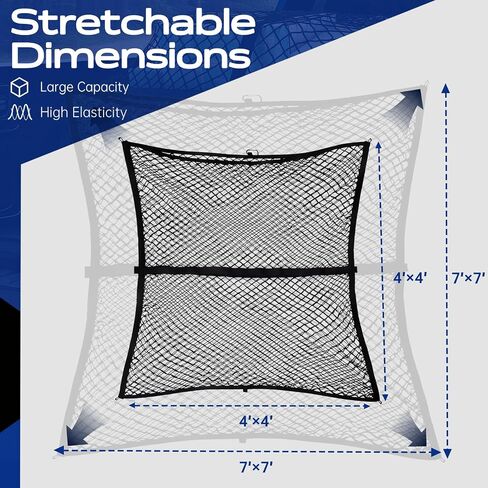 Double Layer Cargo Net for Truck Bed - for SUV/Truck/Pickup, 4'x4' Stretches to 7'x7' Highly Elastic Cargo Net - Trunk Organizer with 8 Hooks & Anti-Slip Clips - Universal Vehicle Storage Net in Saudi Arabia