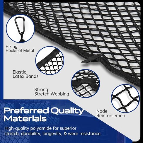 Double Layer Cargo Net for Truck Bed - for SUV/Truck/Pickup, 4'x4' Stretches to 7'x7' Highly Elastic Cargo Net - Trunk Organizer with 8 Hooks & Anti-Slip Clips - Universal Vehicle Storage Net in Saudi Arabia