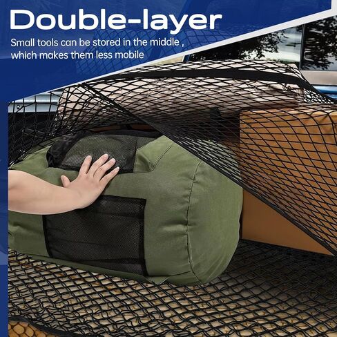 Double Layer Cargo Net for Truck Bed - for SUV/Truck/Pickup, 4'x4' Stretches to 7'x7' Highly Elastic Cargo Net - Trunk Organizer with 8 Hooks & Anti-Slip Clips - Universal Vehicle Storage Net in Saudi Arabia