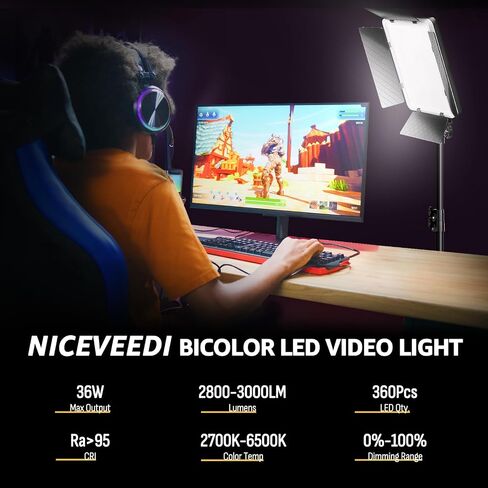 2-Pack Photography Lighting Kit, NiceVeedi 36W Bi-Color Studio Lights 2700-6500K CRI 95+, Dimmable LED Video Light Kit with Remote Control & 72" Tripod Stand, Lighting for Video Recording/Photography in Saudi Arabia