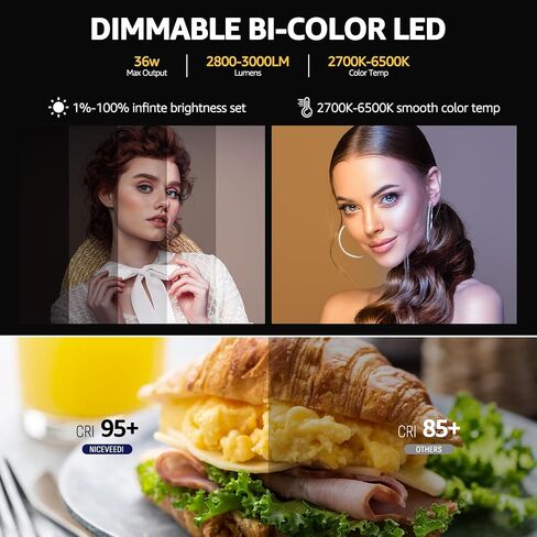 2-Pack Photography Lighting Kit, NiceVeedi 36W Bi-Color Studio Lights 2700-6500K CRI 95+, Dimmable LED Video Light Kit with Remote Control & 72" Tripod Stand, Lighting for Video Recording/Photography in Saudi Arabia