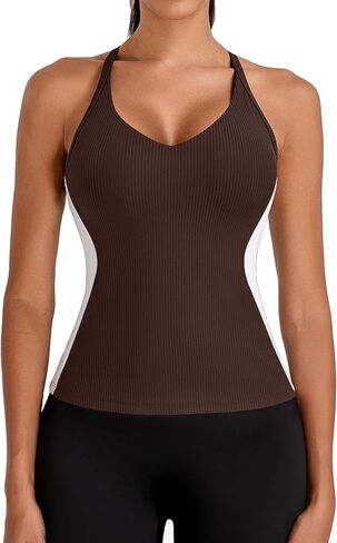 BMJL Womens Ribbed Workout Tank Tops Built in Bras Color Block Athletic Yoga Shirts Racerback Camisole in Saudi Arabia