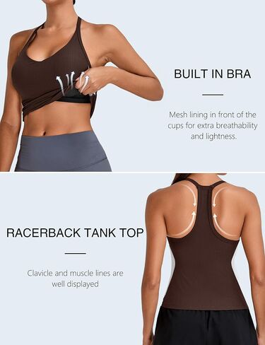 BMJL Womens Ribbed Workout Tank Tops Built in Bras Color Block Athletic Yoga Shirts Racerback Camisole in Saudi Arabia