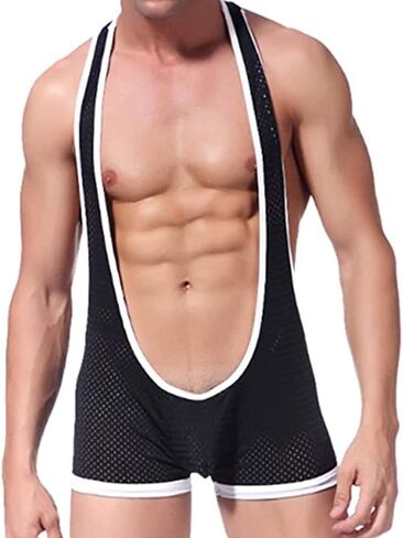 Men's Mesh Jockstrap Bodysuit Sexy Leotard Wrestling Singlet Jumpsuit Bulge Pouch Underwear in Saudi Arabia