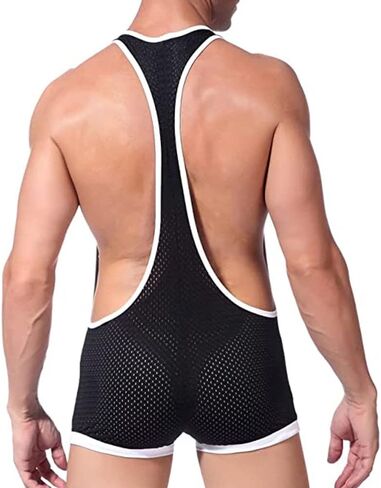 Men's Mesh Jockstrap Bodysuit Sexy Leotard Wrestling Singlet Jumpsuit Bulge Pouch Underwear in Saudi Arabia