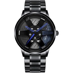 ساعة رياضية للرجال 3D جوفاء تصميم العجلات الفولاذ المقاوم للصدأ ساعة المياه برهة مقدمة الساعات in Kuwait