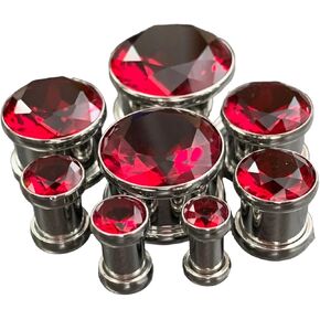 PAIR of Stunning Large CZ Red Gem Screw Fit Tunnels - Plugs - Gauges - Body Jewelry in Saudi Arabia