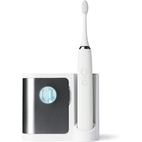 فرشاة أسنان كهربائية بالموجات فوق الصوتية من فانيتي بلانيت إيليمنتس - فضي - عناية متقدمة بالفم مع قاعدة شاحن للتعقيم بالأشعة فوق البنفسجية مع 3 رؤوس بديلة - فعالة بنسبة 99.9% في الحفاظ على نظافة أسنانك in Kuwait