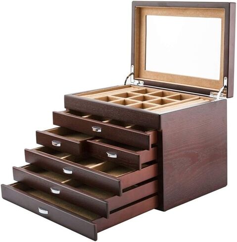 Gift for Women Jewelry Boxes Jewelry Box Wooden Storage Box for Jewelry Six Floors High Capacity with Mirror Versatile Jewelry Display Case New Year Presents in Saudi Arabia