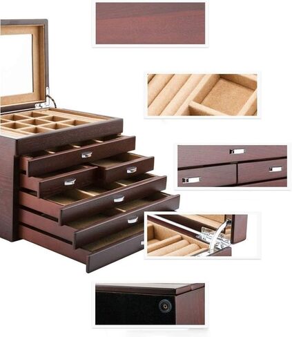 Gift for Women Jewelry Boxes Jewelry Box Wooden Storage Box for Jewelry Six Floors High Capacity with Mirror Versatile Jewelry Display Case New Year Presents in Saudi Arabia