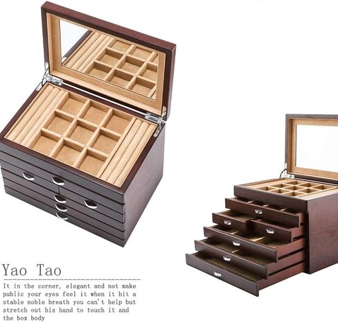 Gift for Women Jewelry Boxes Jewelry Box Wooden Storage Box for Jewelry Six Floors High Capacity with Mirror Versatile Jewelry Display Case New Year Presents in Saudi Arabia
