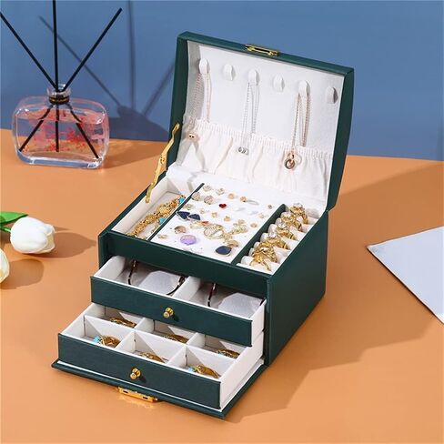 3-Layer Multi-Fution PU Travel Portable Locked Jewelry Storage Box Ring Earring Necklace Organizer Case Accessories in Saudi Arabia
